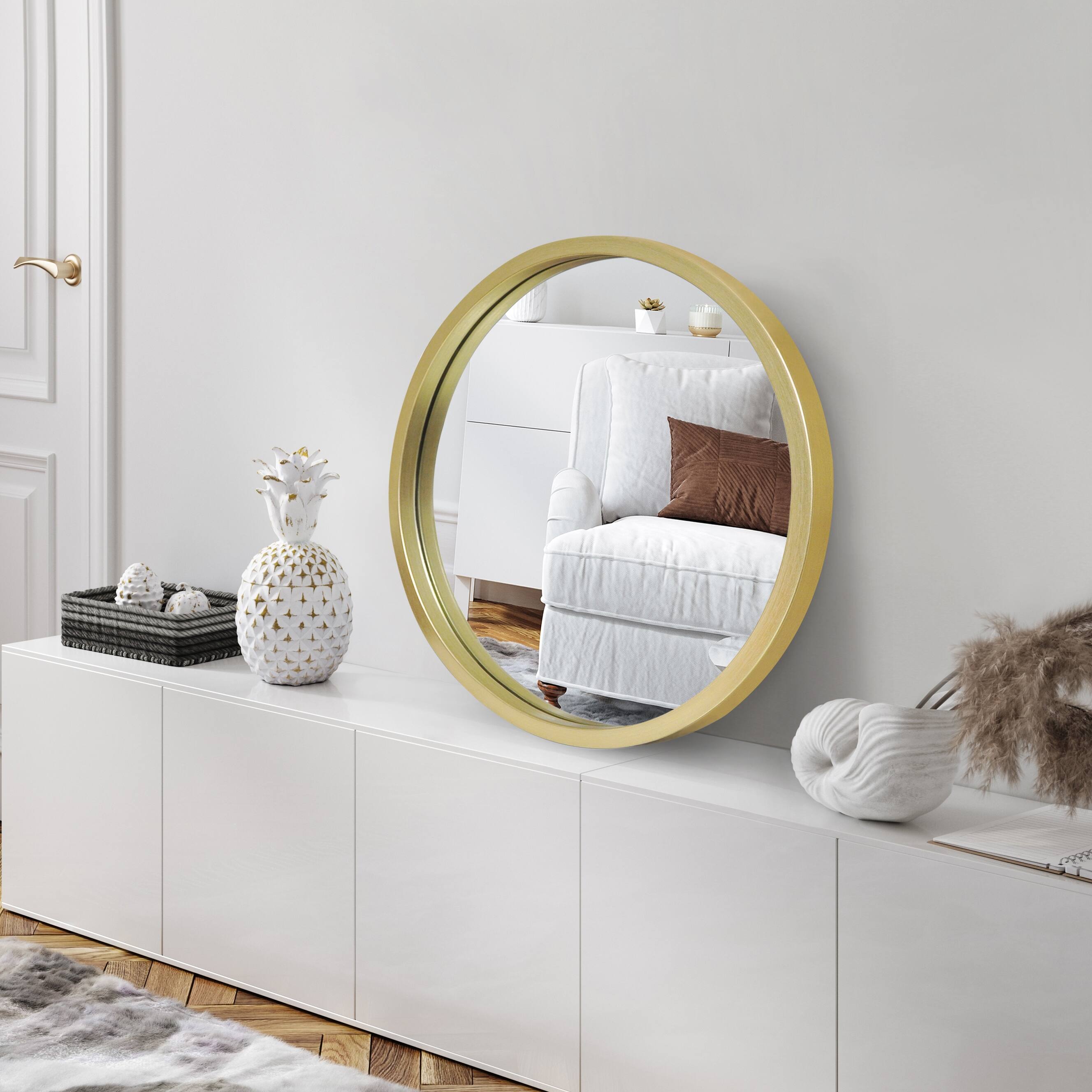 20" Framed Round Gold Mirror Large Circle Mirror for Bathroom